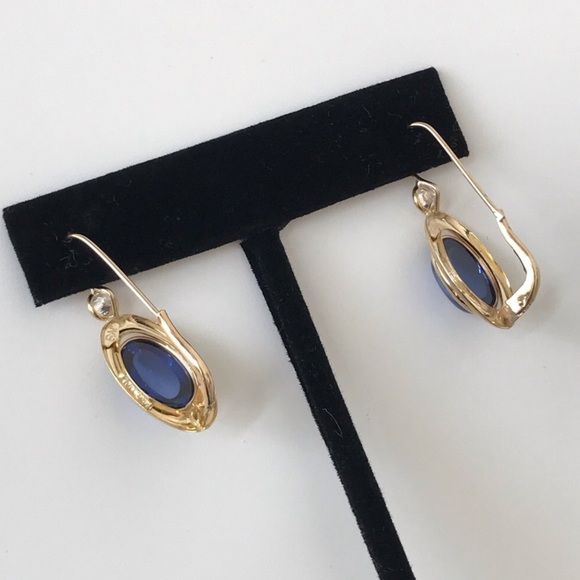 14K Italian Yellow Gold Pomelatto style earrings with blue sapphires APPRAISAL - Picture 8 of 12